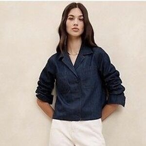 Banana Republic Denim Popover Shirt Pocket Dark Wash Sz M